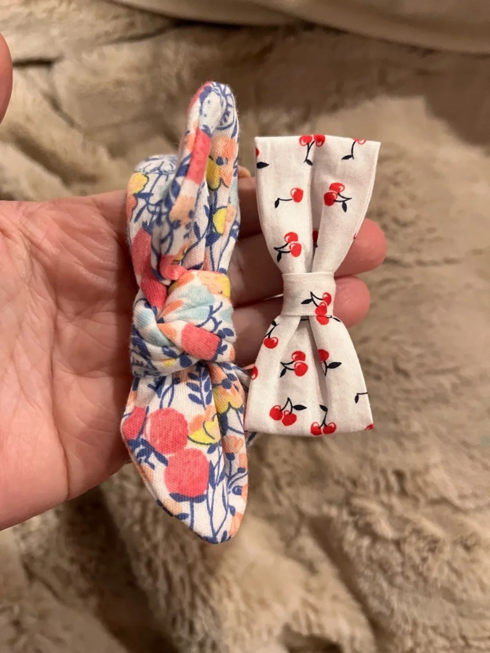 Janie & Jack Baby Girl Headband Bundle 100% Cotton Berry Floral Cherry